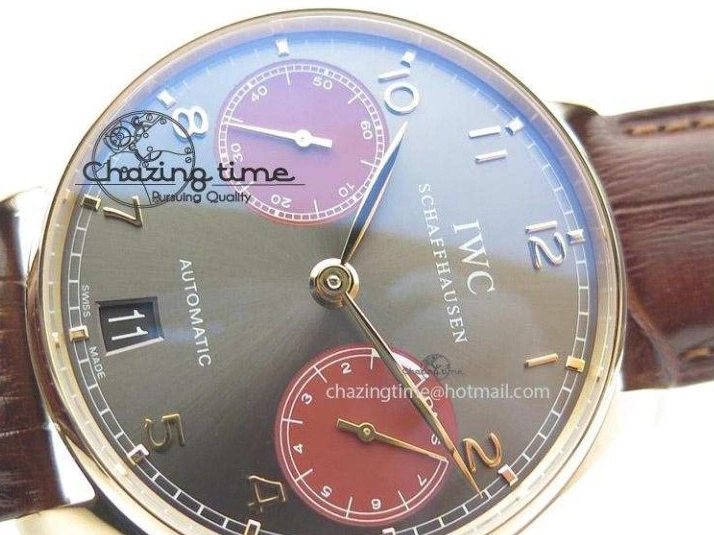 MIROTIME 0505 Portuguese Real PR IW500127 RG ZF 1:1 Best Edition Grey Red Dial On Brown Leather Strap A52010 V AllSeason 7331
